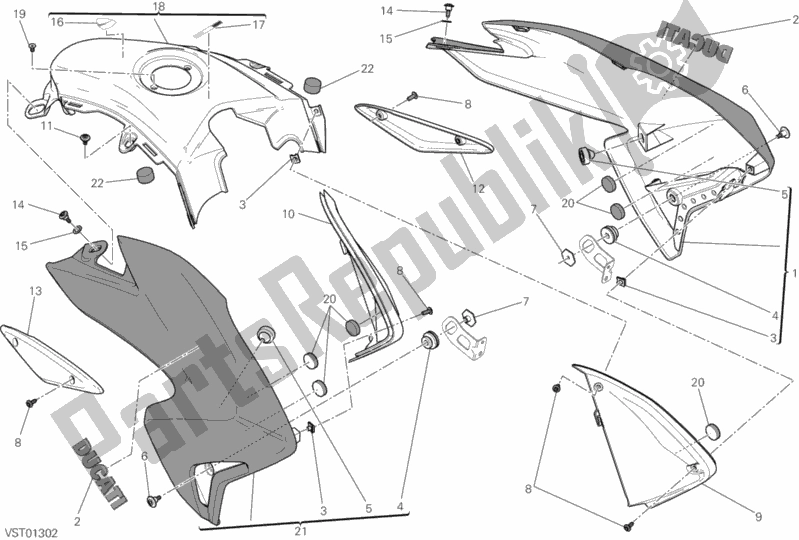 All parts for the Fairing of the Ducati Hypermotard Hyperstrada Brasil 821 2016